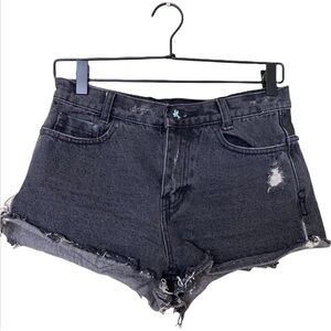 One Teaspoon Black Leather Distressed Shorts